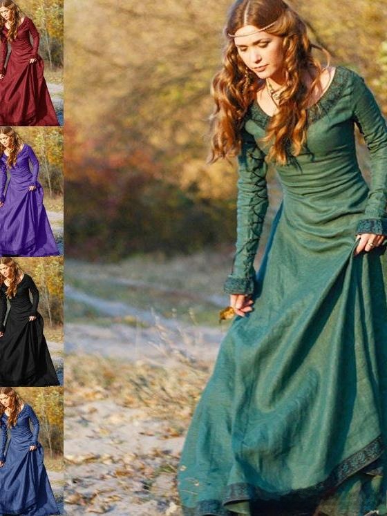 Ethnic Dress Fashion Show - Retro Long Sleeve Women's Dress Performance