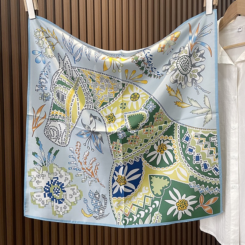 Ethnic Fashion Accessories - Green Boho Horse Square Scarf 70cm