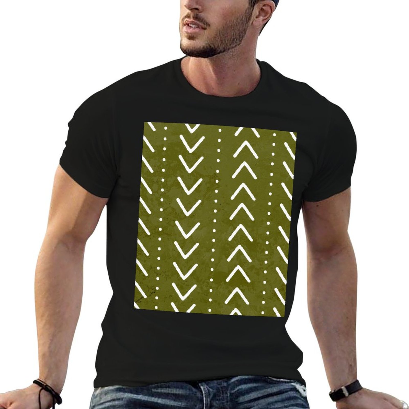 Olive Green Mudcloth Arrows Pa - Mudcloth Print Top 评论和价格