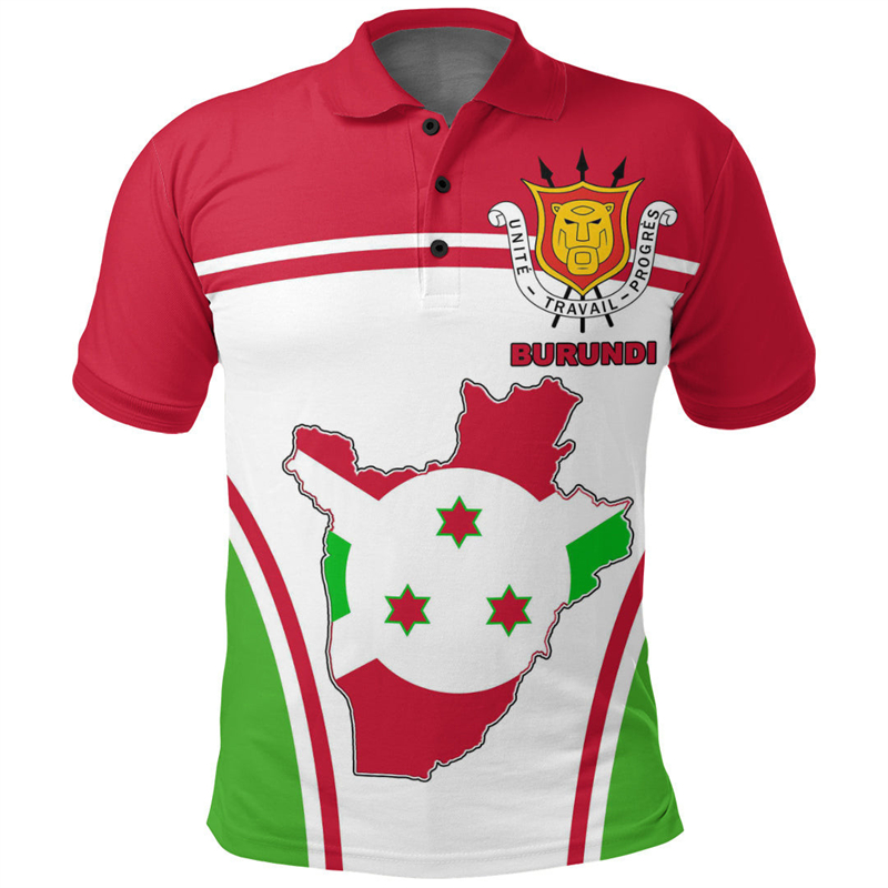 Burundi Flag Map 3D Print Polo - Dashiki Shirt Men 评论和价格