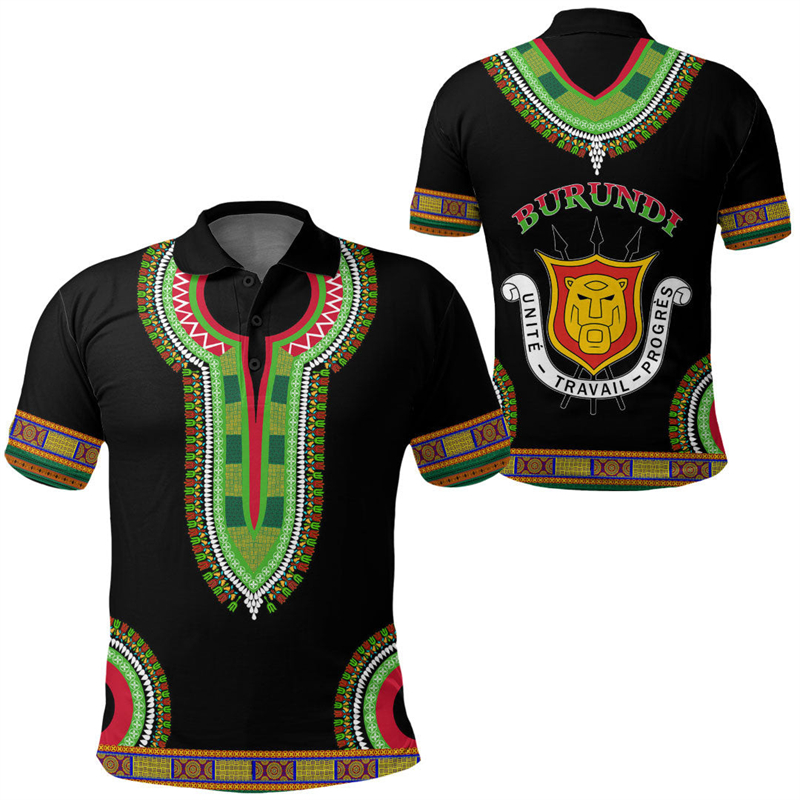 Burundi Flag Map 3D Print Polo - Dashiki Shirt Men 评论和价格