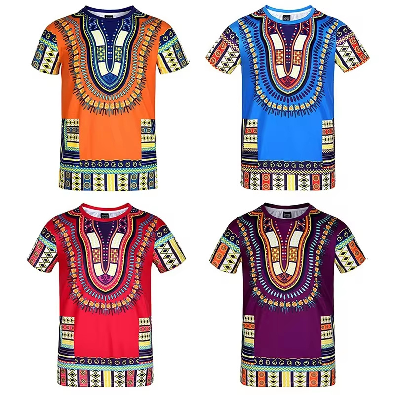 Summer Harajuku 3D Print Afric - Dashiki Shirt Men 评论和价格