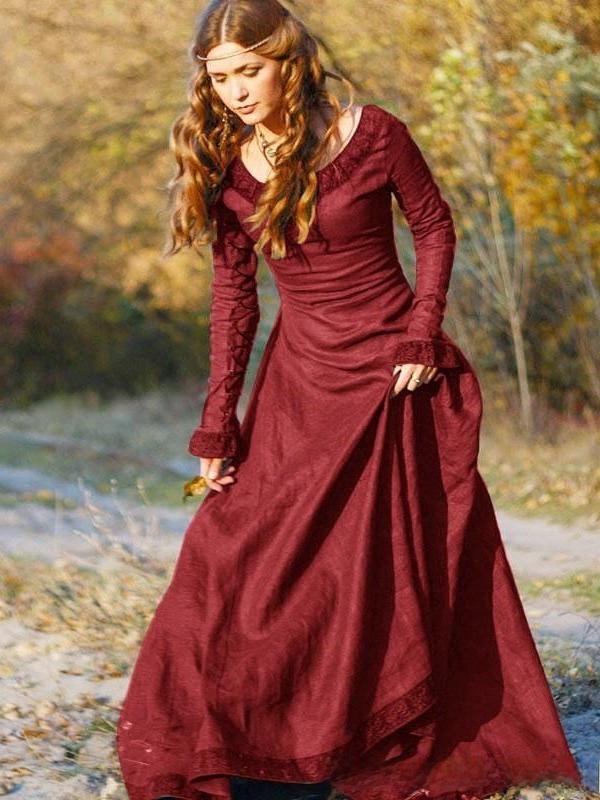 Retro Long Sleeve Women's Dres - Ethnic Dress Fashion Show 评论和价格