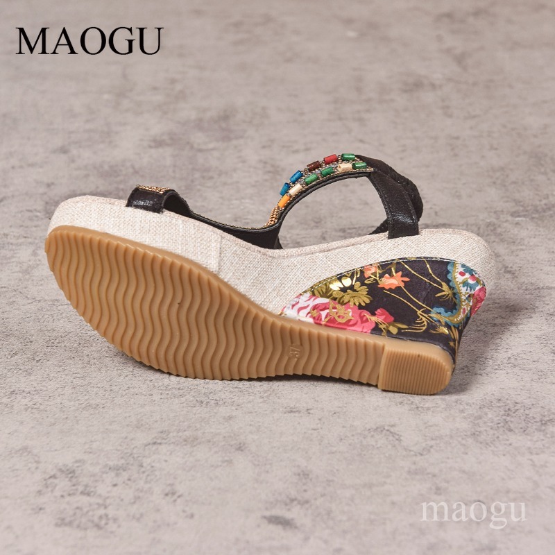 Boho Beaded Floral Wedge Sanda - Ethnic Fashion In 评论和价格