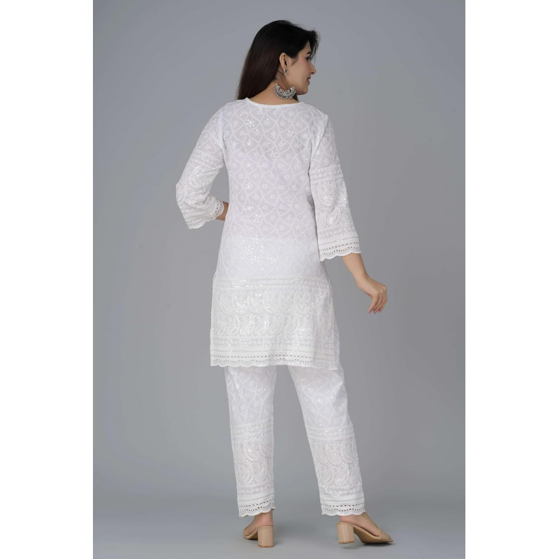 Chikankari Cotton Indian Kurti - Salwar Kameez Set 评论和价格