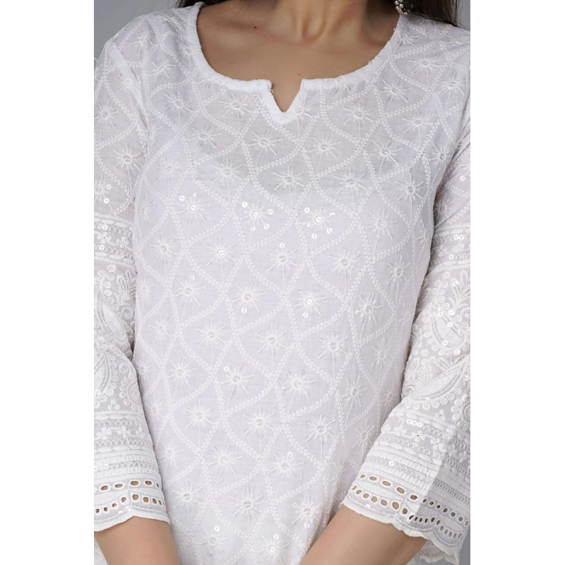 Chikankari Cotton Indian Kurti - Salwar Kameez Set 评论和价格