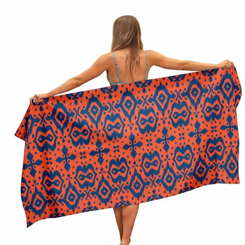 Orange Blue Ikat Print Beach T - Ikat Woven Fabric 评论和价格