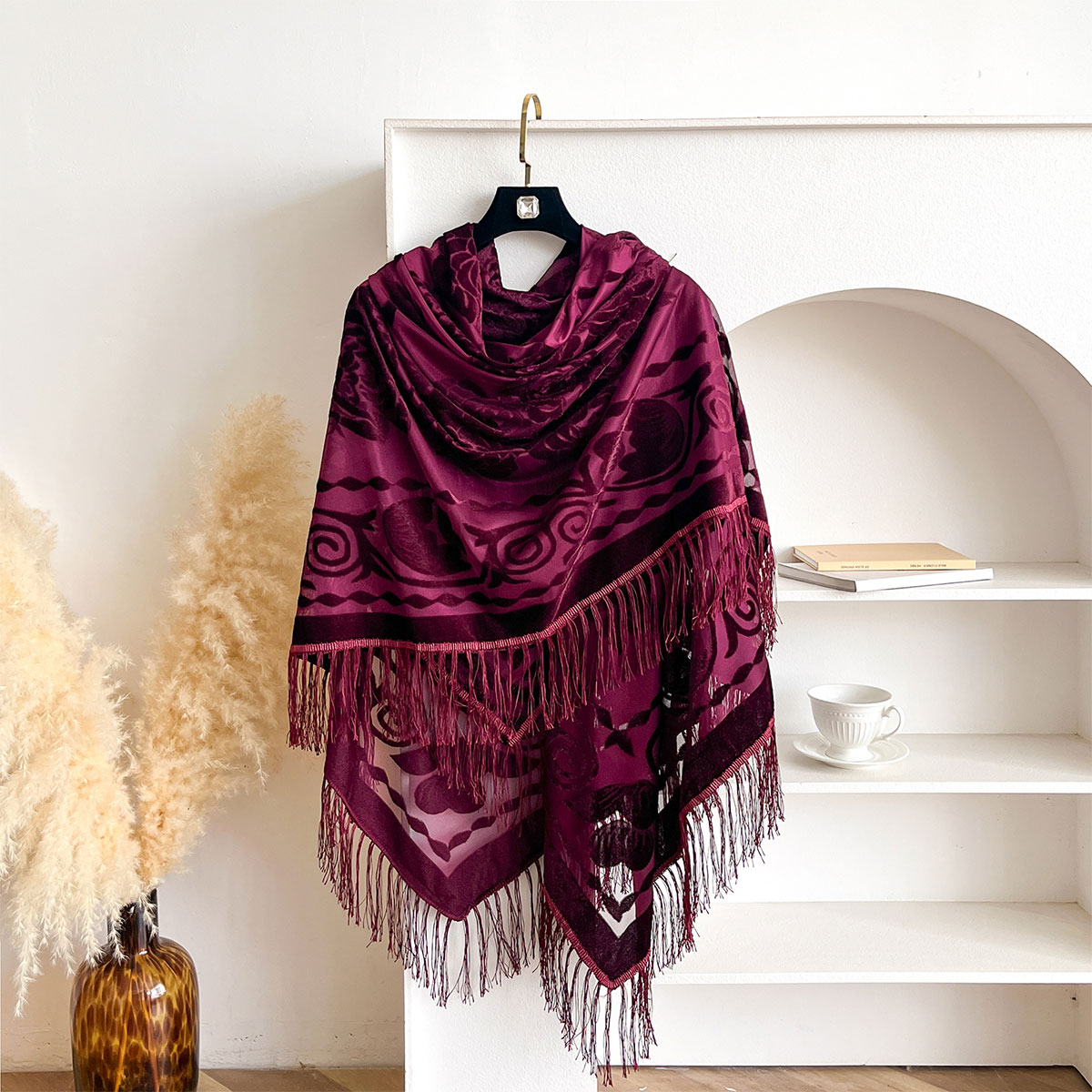 Retro Velvet Tassel Scarf Flor - Ethnic Fashion Accessories 评论和价格