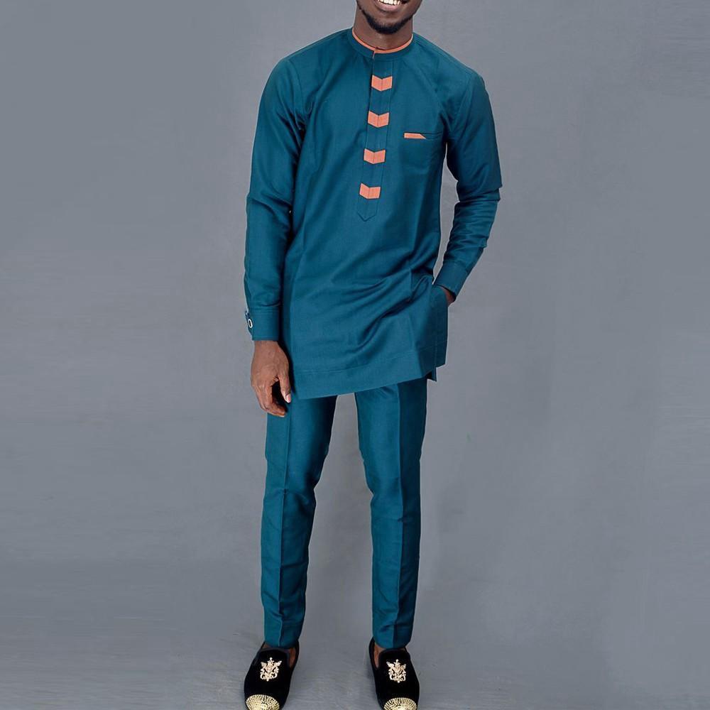 New 2Pc Luxury African Traditi - Dashiki Shirt Men 评论和价格
